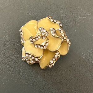 Camellia Brooch Gold Hardware with Crystals Designer Lookalike